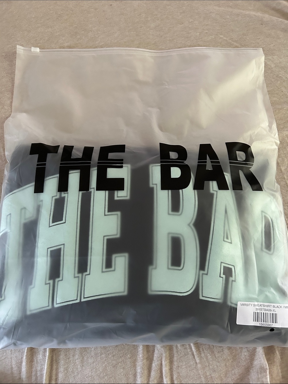 NWT The Bar Varsity Sweatshirt in Black/Miami Mint - Picture 8 of 11